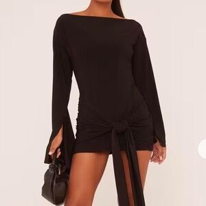 EGO Long Flared Sleeve Drape Detail Mini Dress